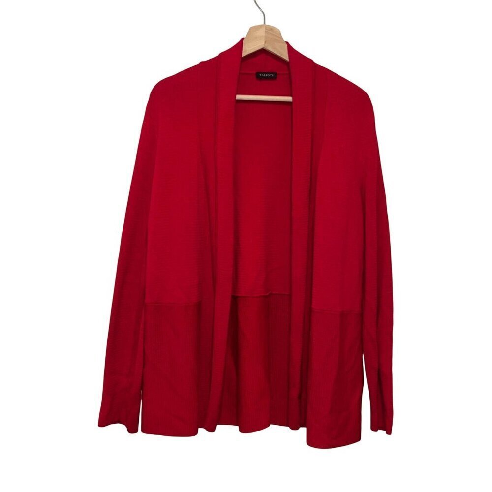 Talbots Red Open Front Cotton Blend Cardigan Sweater Women's Size Large